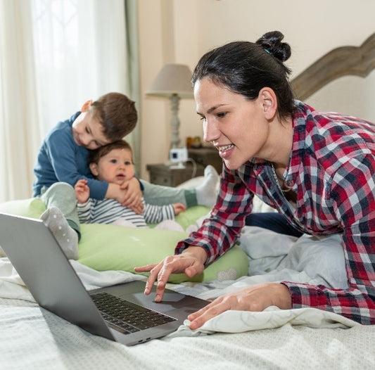 Busy mum parent with little kids