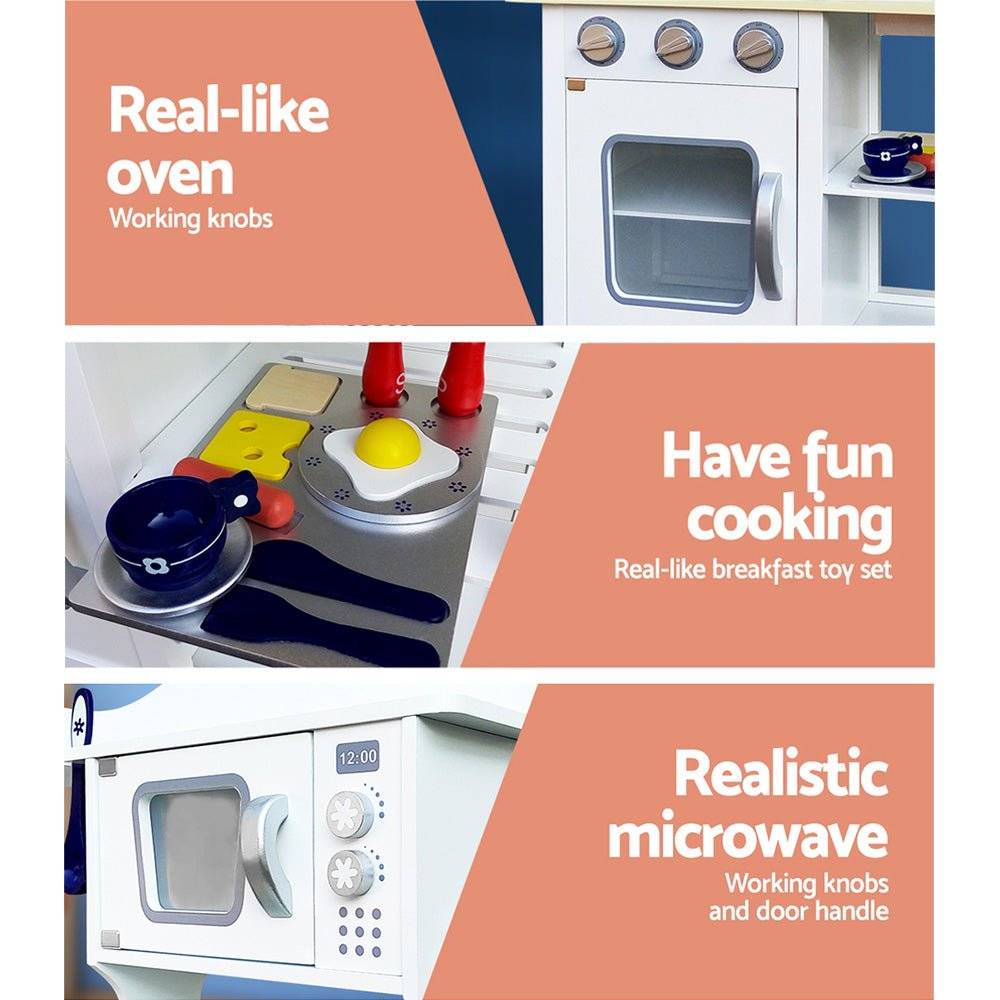 18 Piece Kids Kitchen Play Set Pretend Play Cooking (Keezi) - White - Little Kids Business