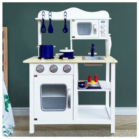 18 Piece Kids Kitchen Play Set Pretend Play Cooking (Keezi) - White - Little Kids Business