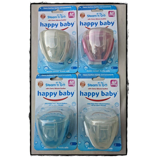 4 Pack - Happy Baby Steam n Go Cherry Silicone Soother - Little Kids Business
