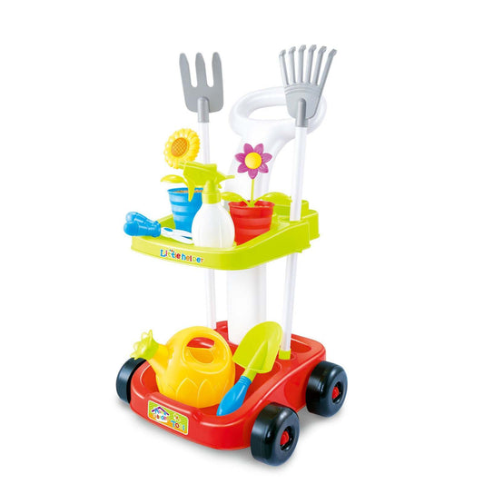 Children's Gardening Trolley Set with Garden Tools & Rake for Toddlers Pretend Play
