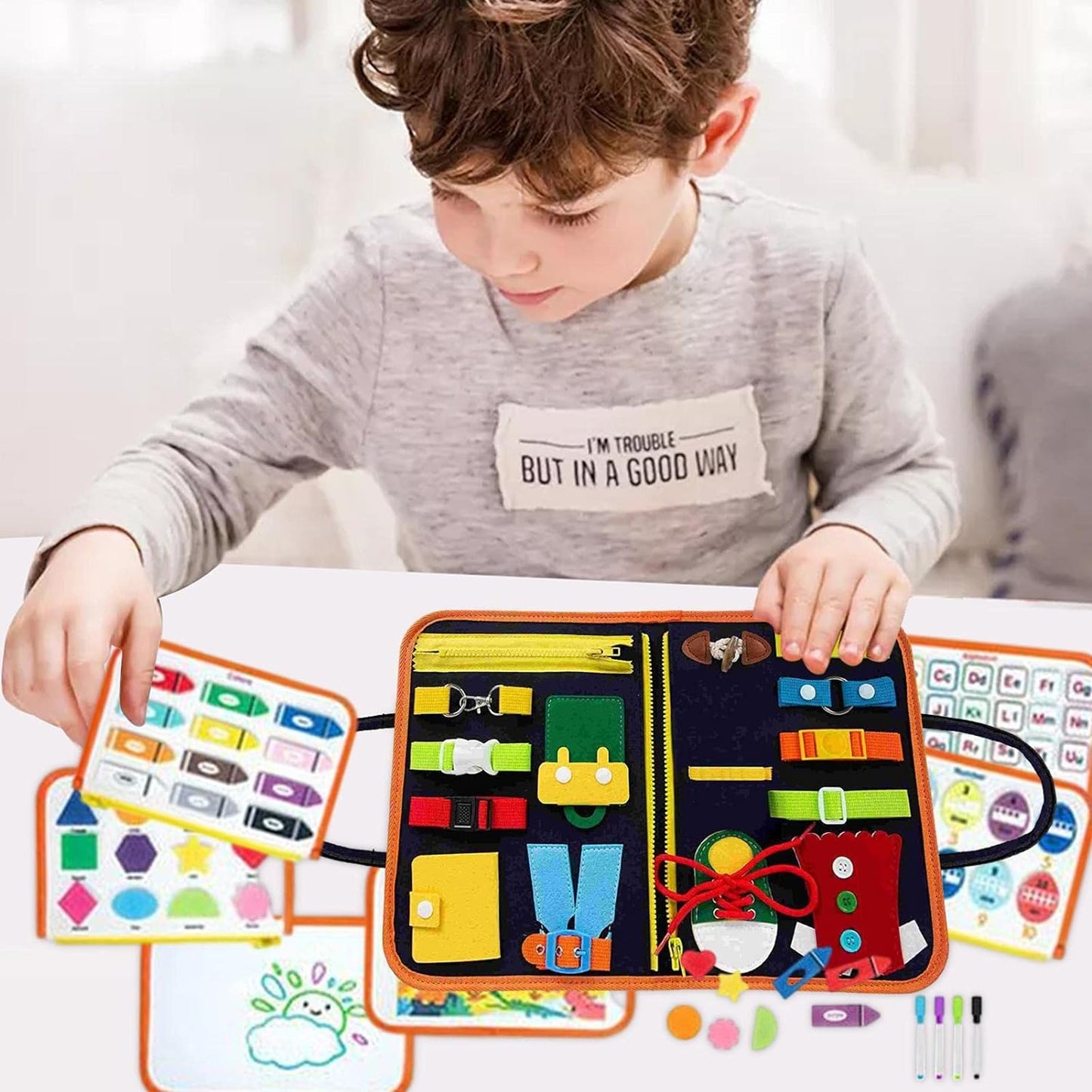 Kids Busy Board Sensory Book Learning Montessori Sensory Toy (Orange)