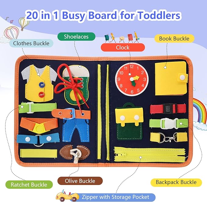 Kids Busy Board Sensory Book Learning Montessori Sensory Toy (Orange)