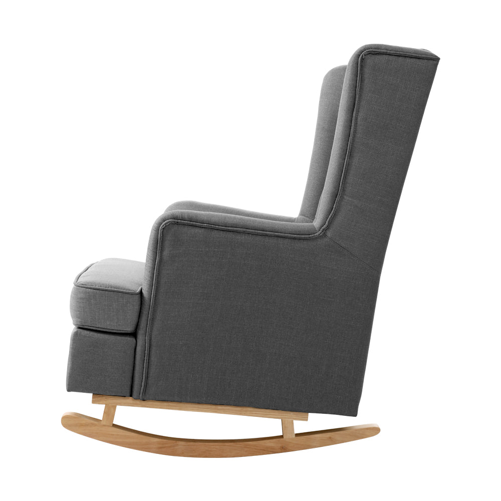 Artiss Rocking Armchair Feeding Chair Linen Fabric Armchairs Lounge Retro Grey - Little Kids Business