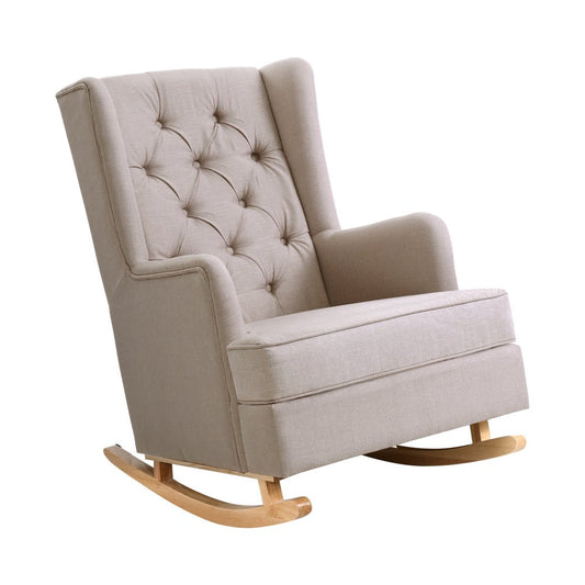 Artiss Rocking Armchair Feedining Chair Fabric Armchairs Lounge Recliner Beige - Little Kids Business