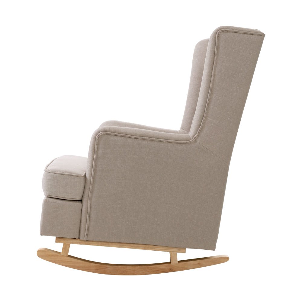 Artiss Rocking Armchair Feedining Chair Fabric Armchairs Lounge Recliner Beige - Little Kids Business