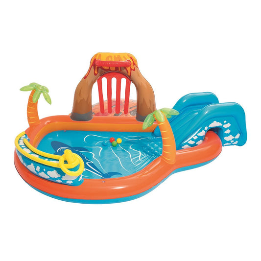 Bestway 2.7m x 1m Inflatable Lava Lagoon Water Fun Park Pool With Slide 208L - Little Kids Business