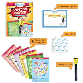 Boredom Buster - Free Skilly Billy Pen - 12 Repeatable Write & Wipe Educational Activity Games For Kids - Little Kids Business
