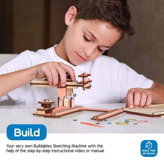 Buildables Sketching Machine - DIY STEM Kit For Kids to Learn Coordinate System and Interlocking Gears - Little Kids Business