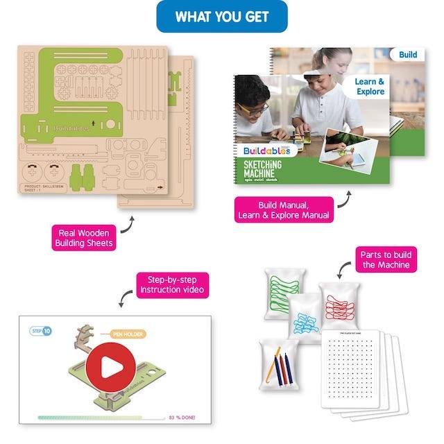 Buildables Sketching Machine - DIY STEM Kit For Kids to Learn Coordinate System and Interlocking Gears - Little Kids Business
