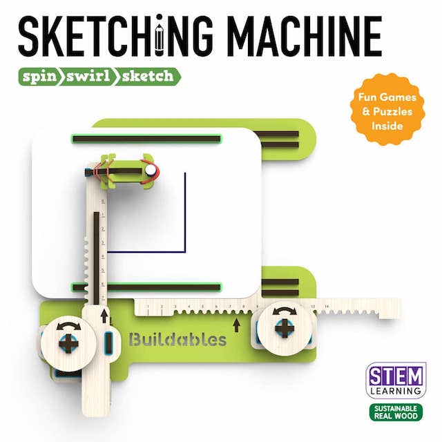 Buildables Sketching Machine - DIY STEM Kit For Kids to Learn Coordinate System and Interlocking Gears - Little Kids Business