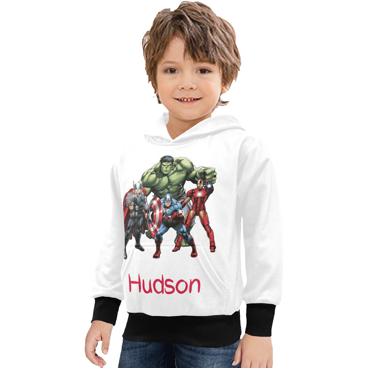 Little Kids Boys Customised Name Marvel Superhero - Long Sleeve Hoodie