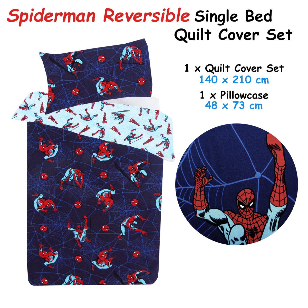 Caprice Marvel Spiderman Reversible Licensed Quilt Cover Set Single - Little Kids Business