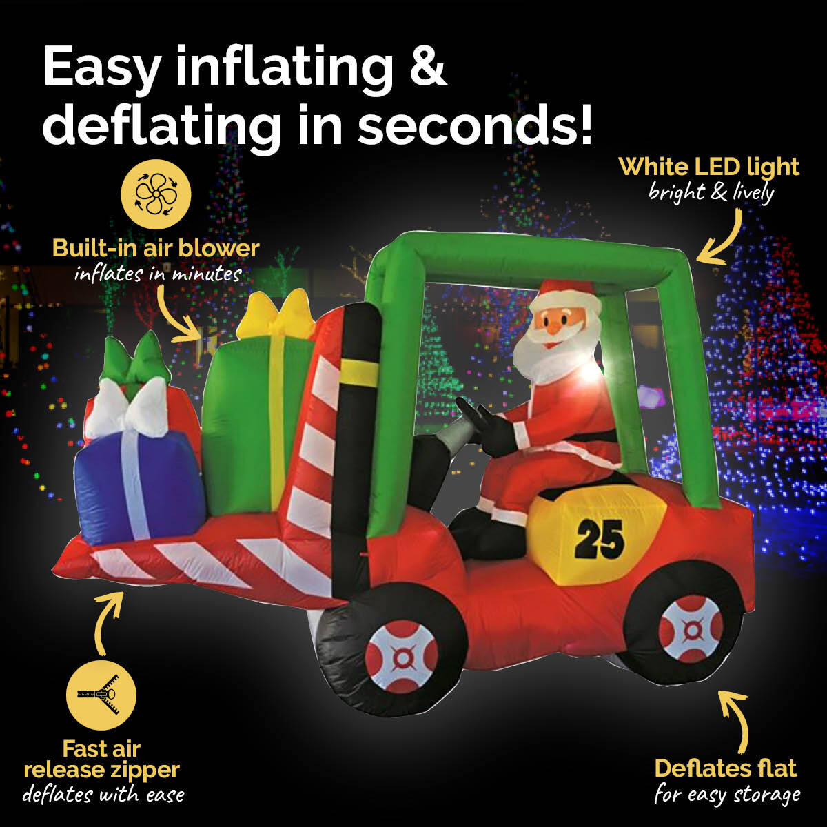 Christmas By Sas 2.4 x 1.8m Santa & Forklift Built-In Blower LED Lighting - Little Kids Business