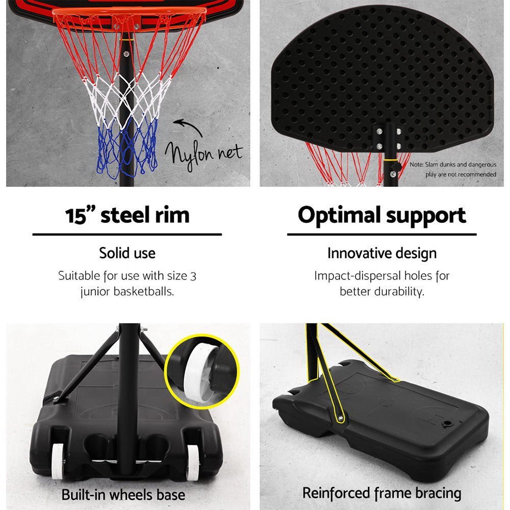 Everfit 2.1M Adjustable Portable Basketball Stand Hoop System Rim Black - Little Kids Business