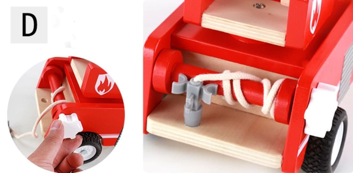 Fire truck wooden toy 3 years + with ladder and firemen Fire engine Red - Little Kids Business