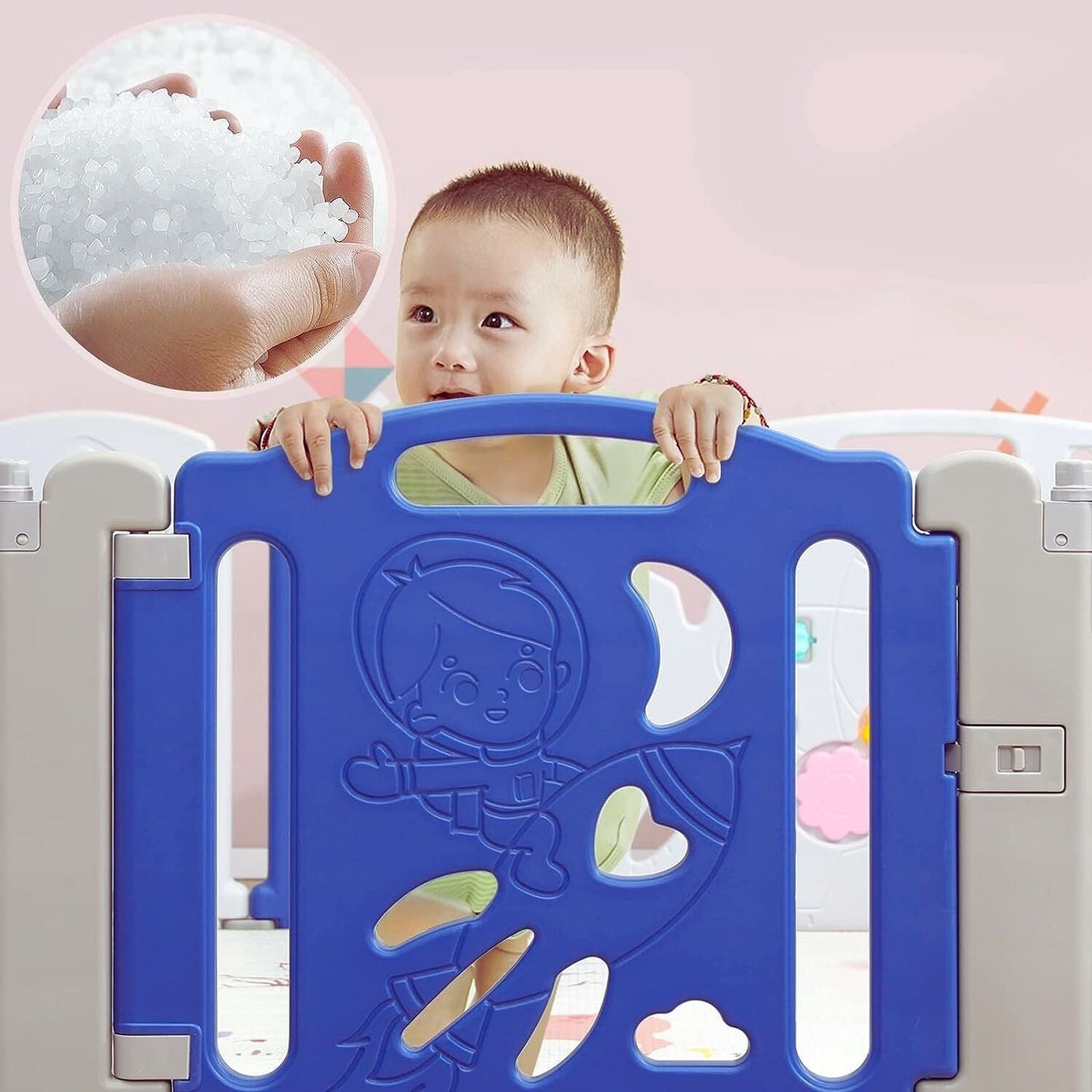 Foldable Baby Playpen Baby gate safety with 16 Panels (White Blue) - Little Kids Business