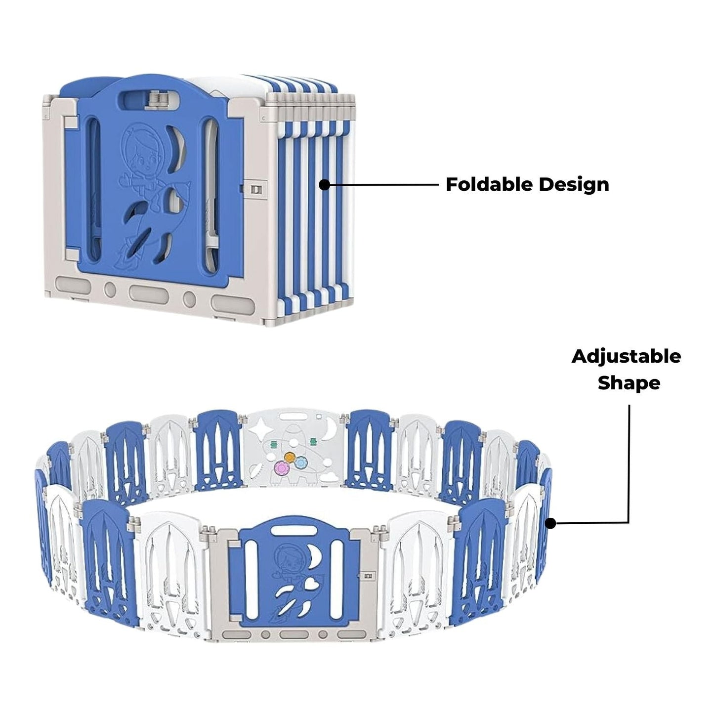 Foldable Baby Playpen Baby gate safety with 16 Panels (White Blue) - Little Kids Business