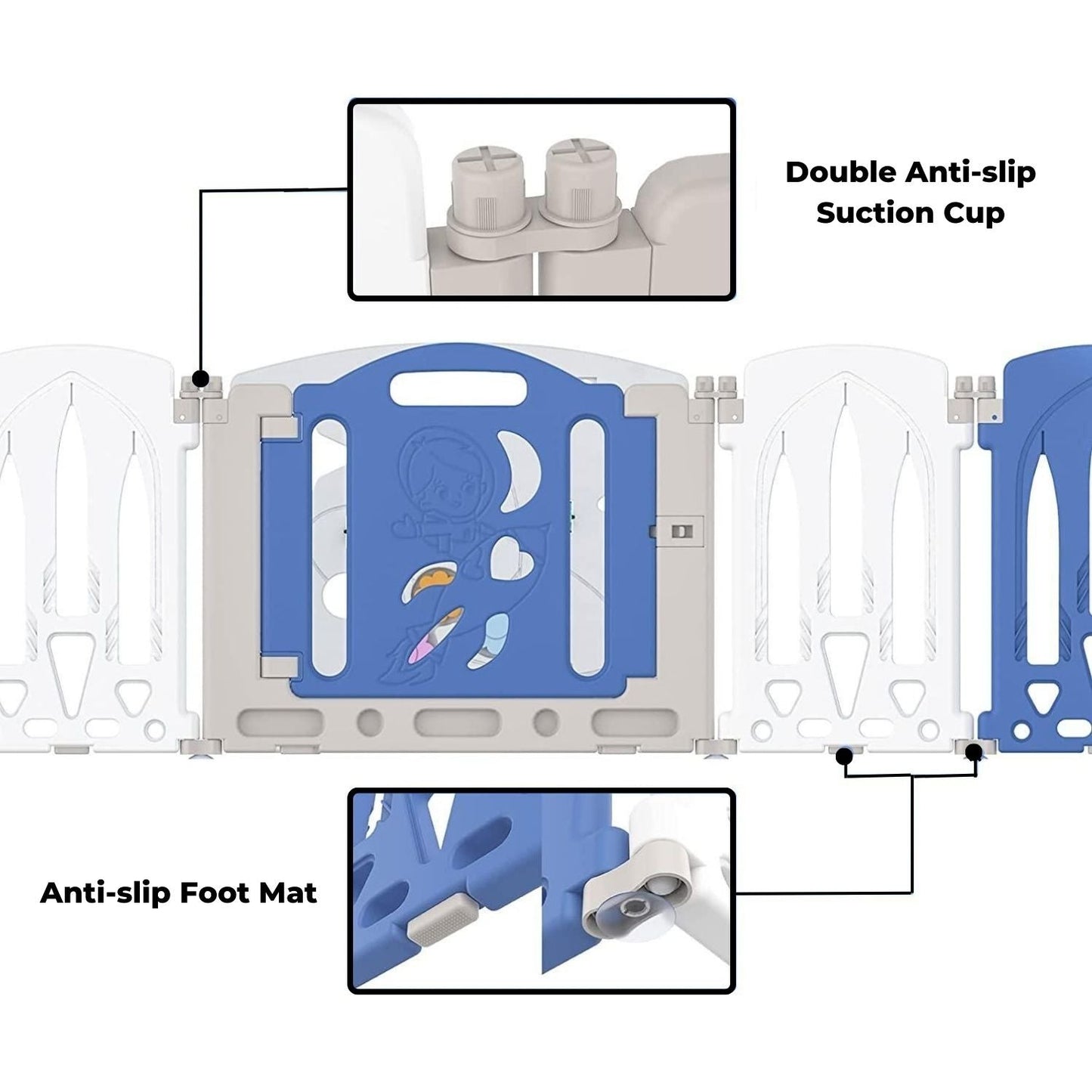 Foldable Baby Playpen Baby gate safety with 16 Panels (White Blue) - Little Kids Business