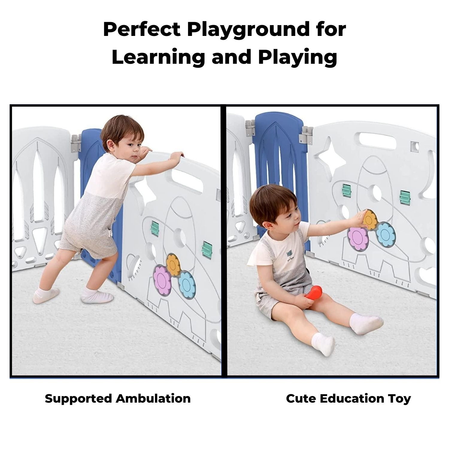 Foldable Baby Playpen Baby gate safety with 16 Panels (White Blue) - Little Kids Business