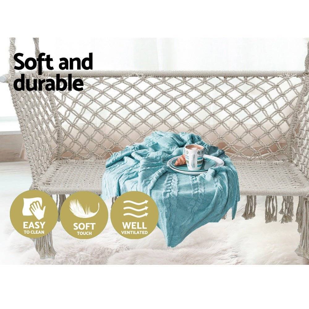Gardeon Camping Hammock Chair Patio 2 Person Swing Hammocks Double Portable Cream - Little Kids Business