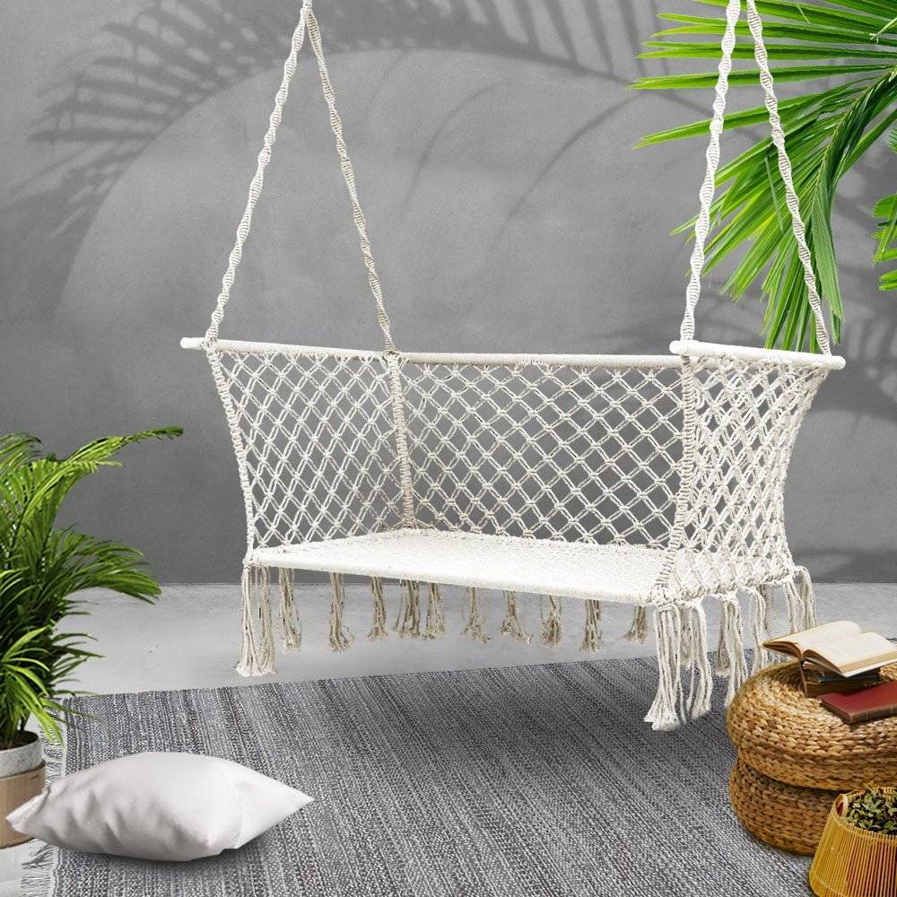 Gardeon Camping Hammock Chair Patio 2 Person Swing Hammocks Double Portable Cream - Little Kids Business