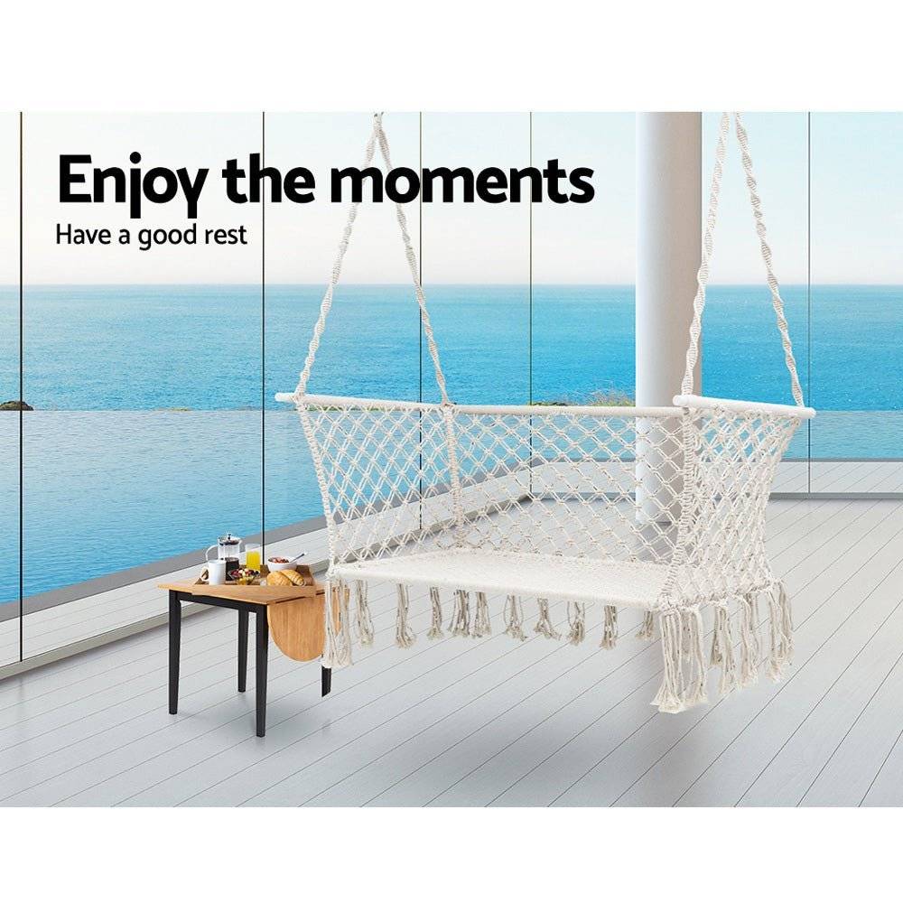 Gardeon Camping Hammock Chair Patio 2 Person Swing Hammocks Double Portable Cream - Little Kids Business