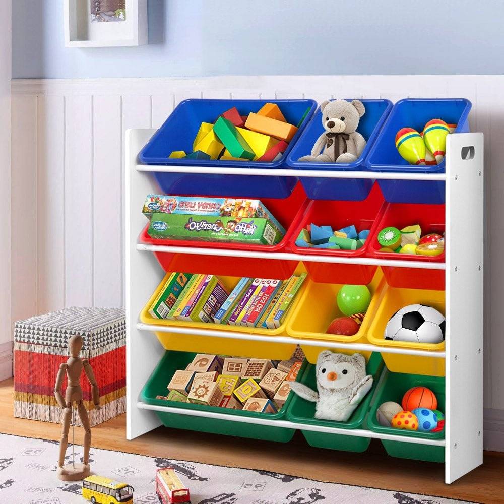 Keezi 12 Plastic Bins Kids Toy Organiser Box Bookshelf Storage Children Rack - Little Kids Business