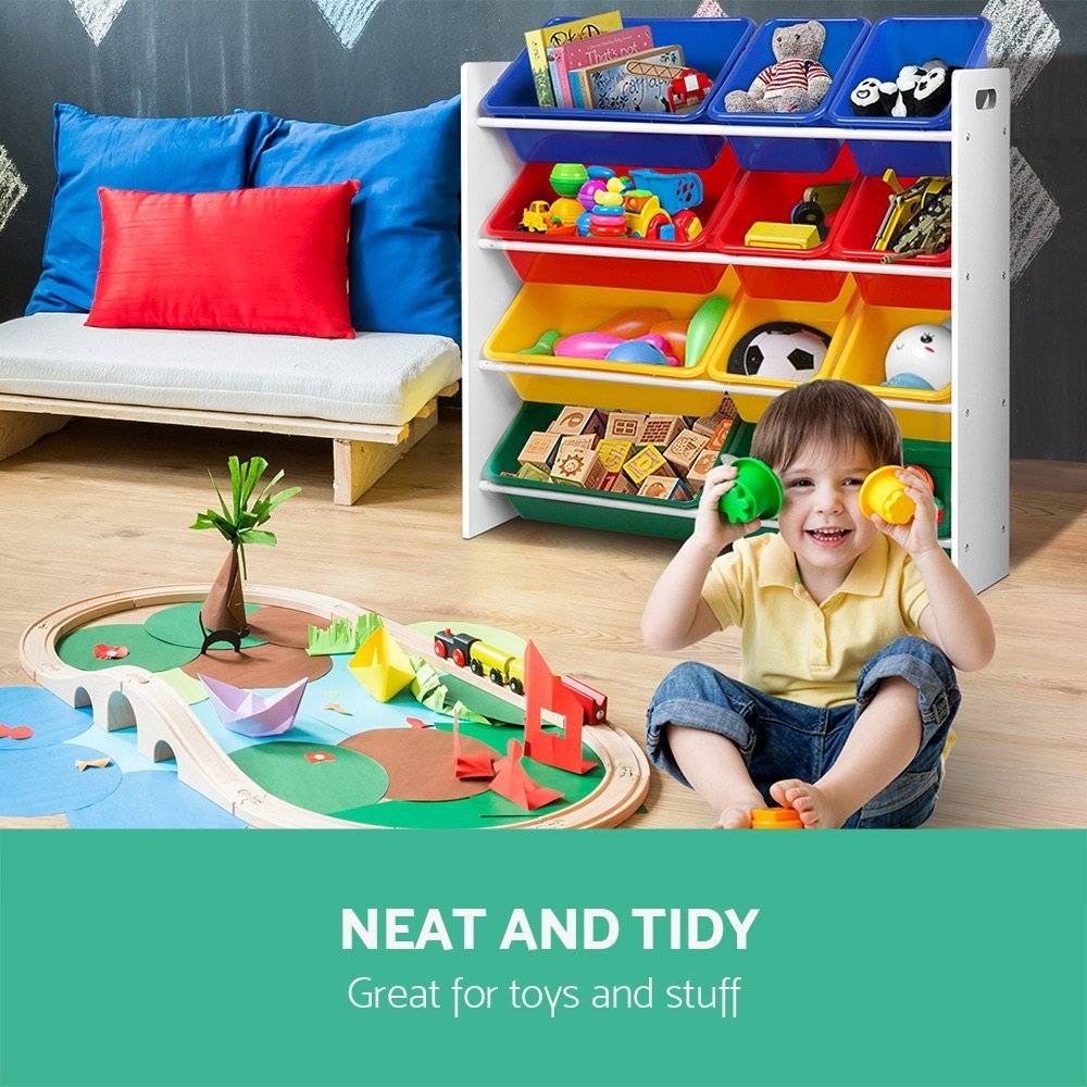 Keezi 12 Plastic Bins Kids Toy Organiser Box Bookshelf Storage Children Rack - Little Kids Business