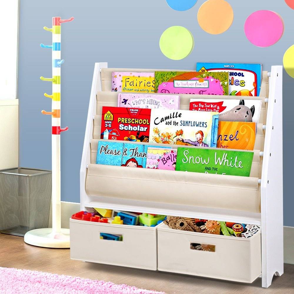 Keezi 4 tier Kids Bookshelf Wooden Bookcase Children Toy Organiser Display Rack - Little Kids Business