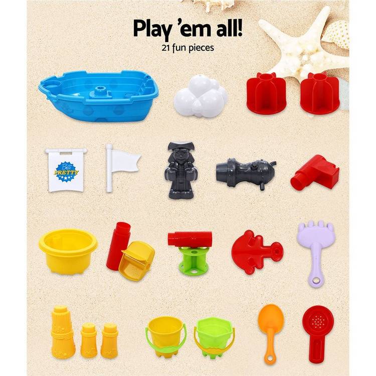 Keezi Kids Beach Sand and Water Toys Outdoor Table Pirate Ship Childrens Sandpit - Little Kids Business