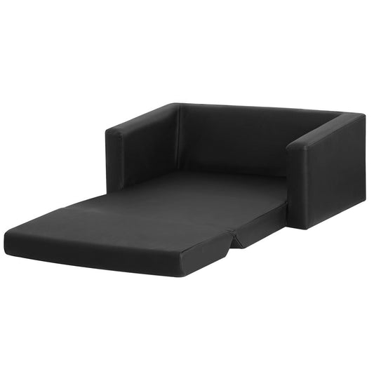 Keezi Kids Convertible Sofa 2 Seater Black PU Leather Children Couch Lounger - Little Kids Business