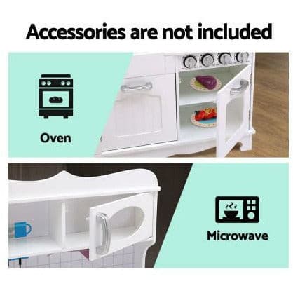 Keezi Kids Kitchen Set Pretend Play Food Sets Childrens Utensils Wooden White - Little Kids Business