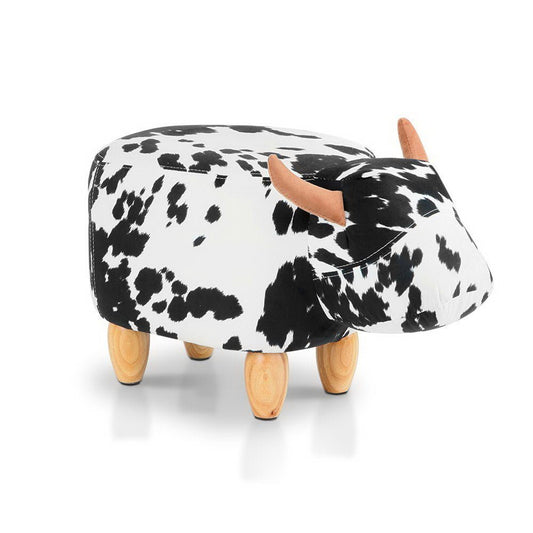 Keezi Kids Ottoman Foot Stool Toy Cow Chair Animal Foot Rest Fabric Seat White - Little Kids Business