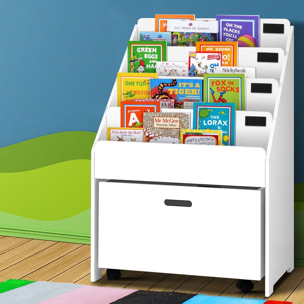 Keezi Kids White Bookshelf Storage Organiser Bookcase Drawers Children Shelf - Little Kids Business