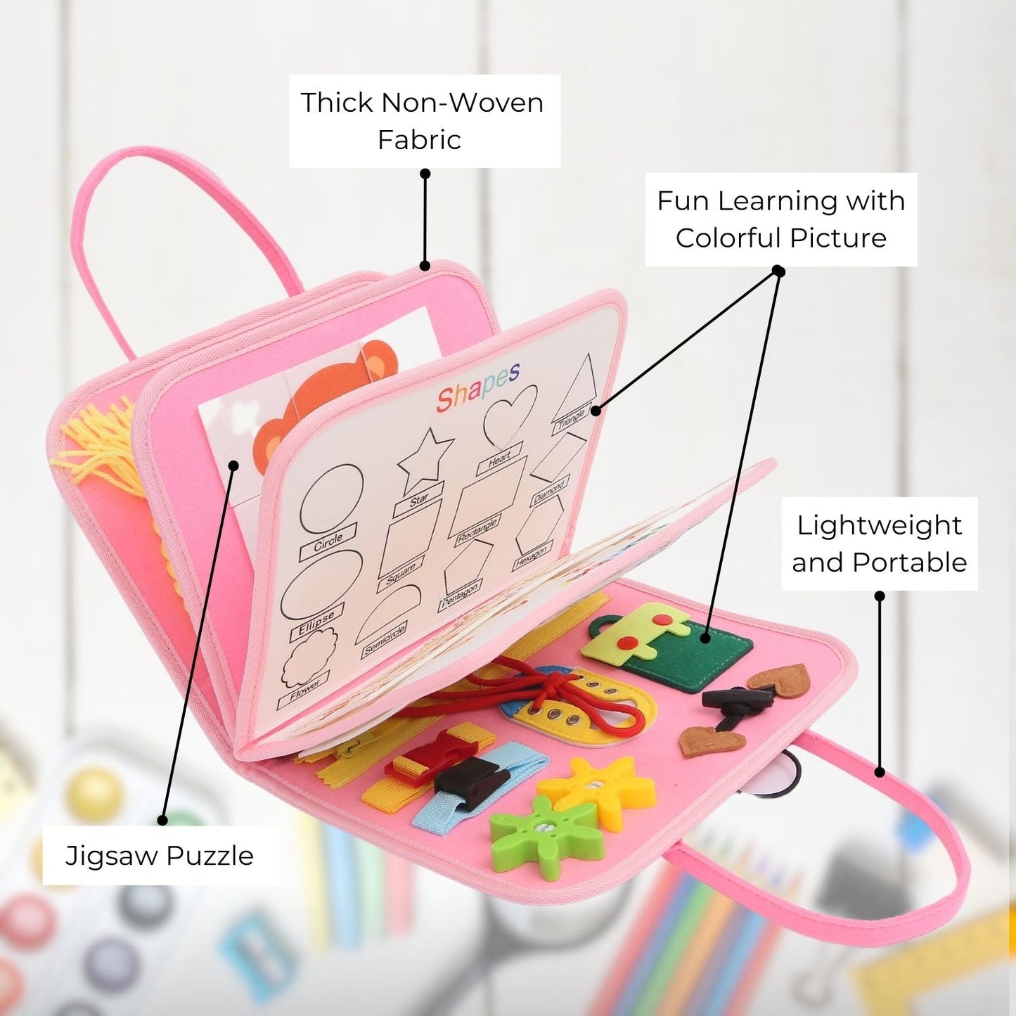Kids Busy Board Learning Sensory Toy (Pink) - Little Kids Business