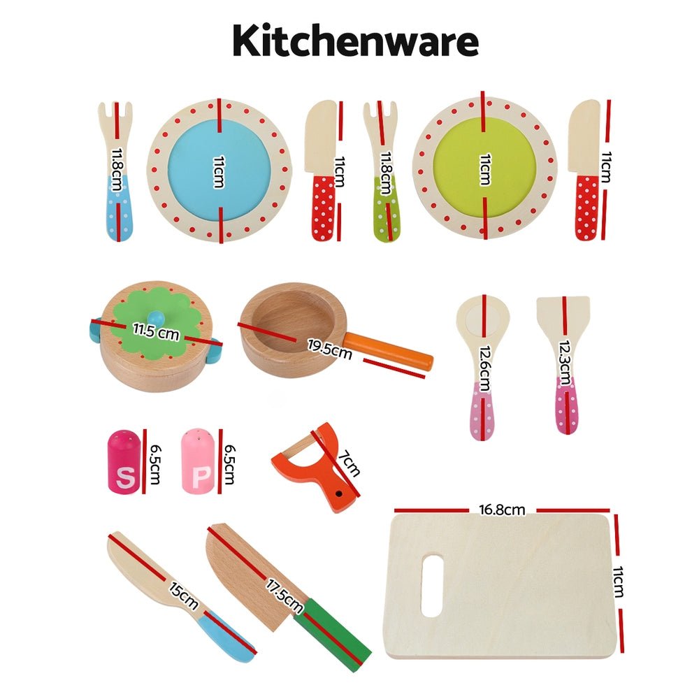 Kids Kitchen Play Set Wooden Pretend Toys Cooking Utensils Pots Pans Food - Little Kids Business