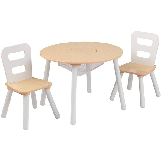 Round Table and 2 Chair Set for children (White Natural) - Little Kids Business
