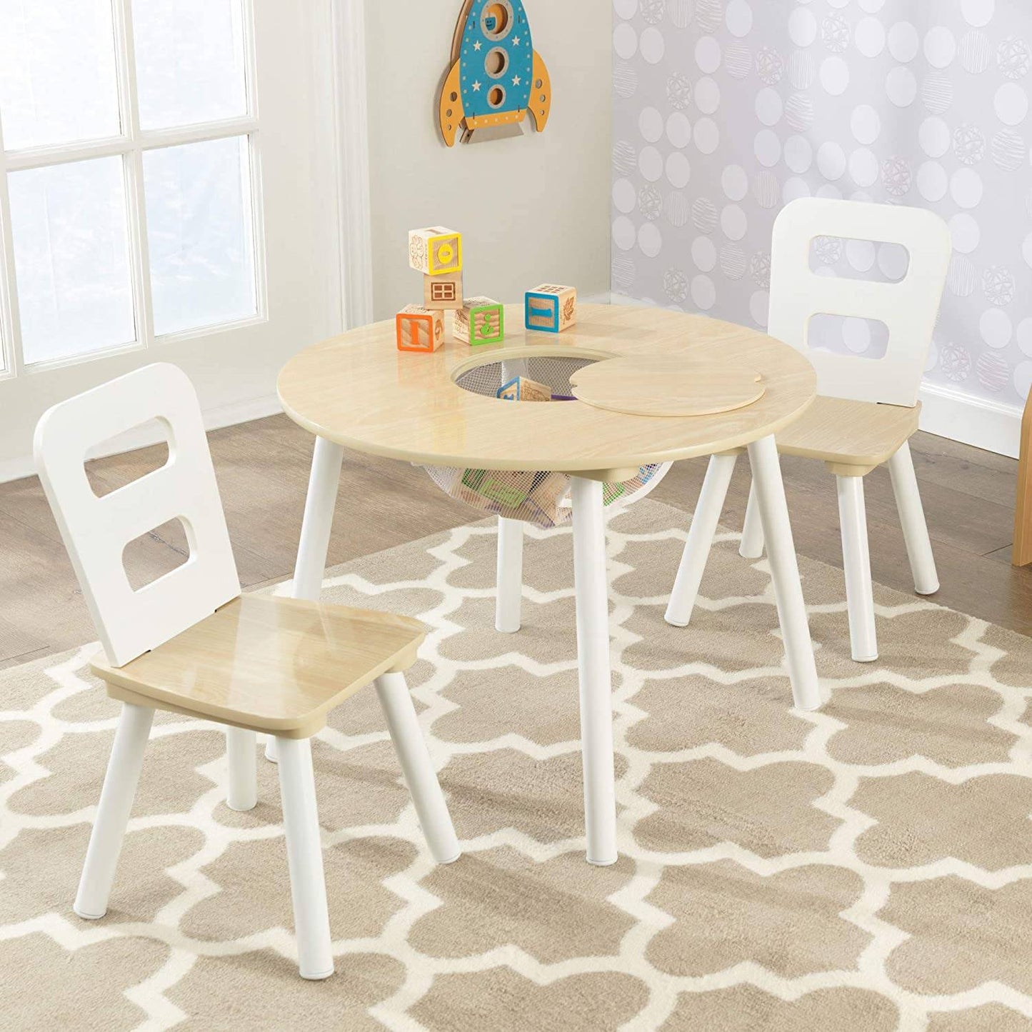 Round Table and 2 Chair Set for children (White Natural) - Little Kids Business