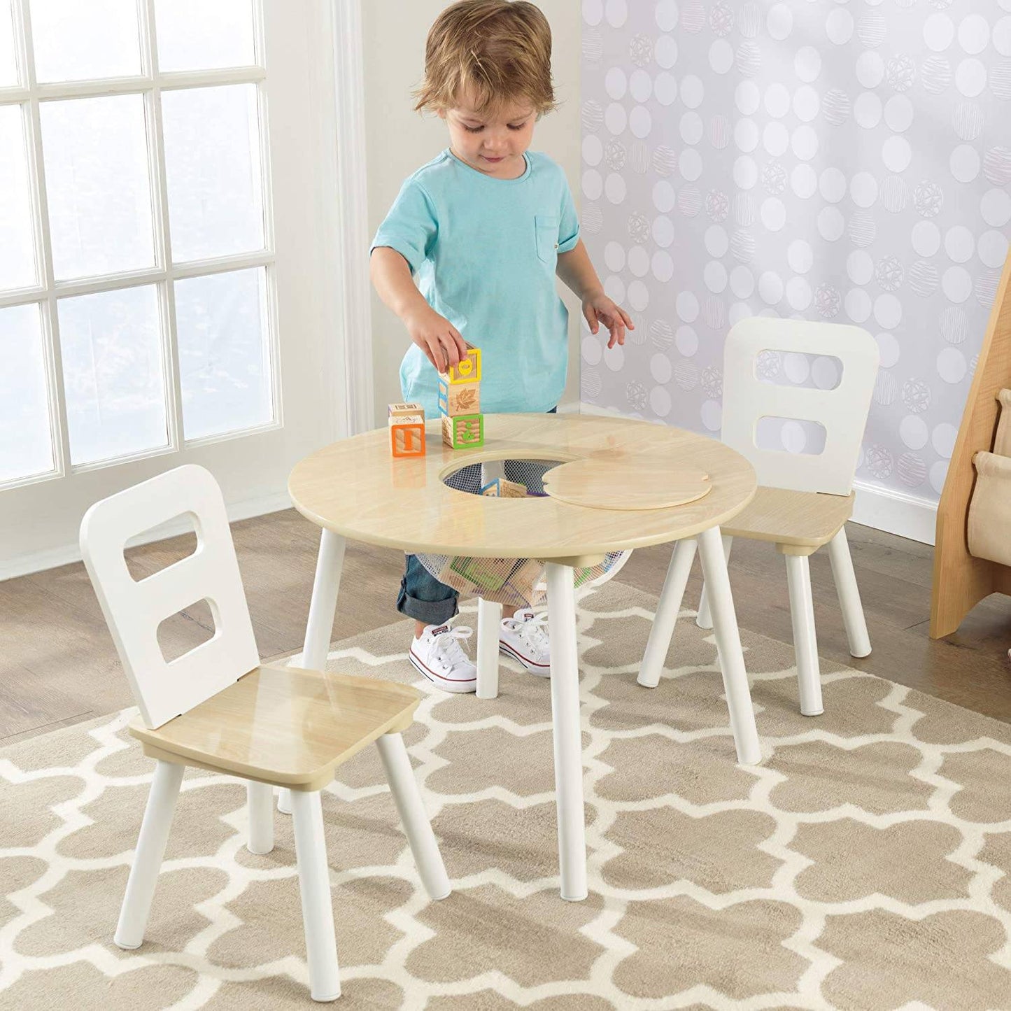 Round Table and 2 Chair Set for children (White Natural) - Little Kids Business