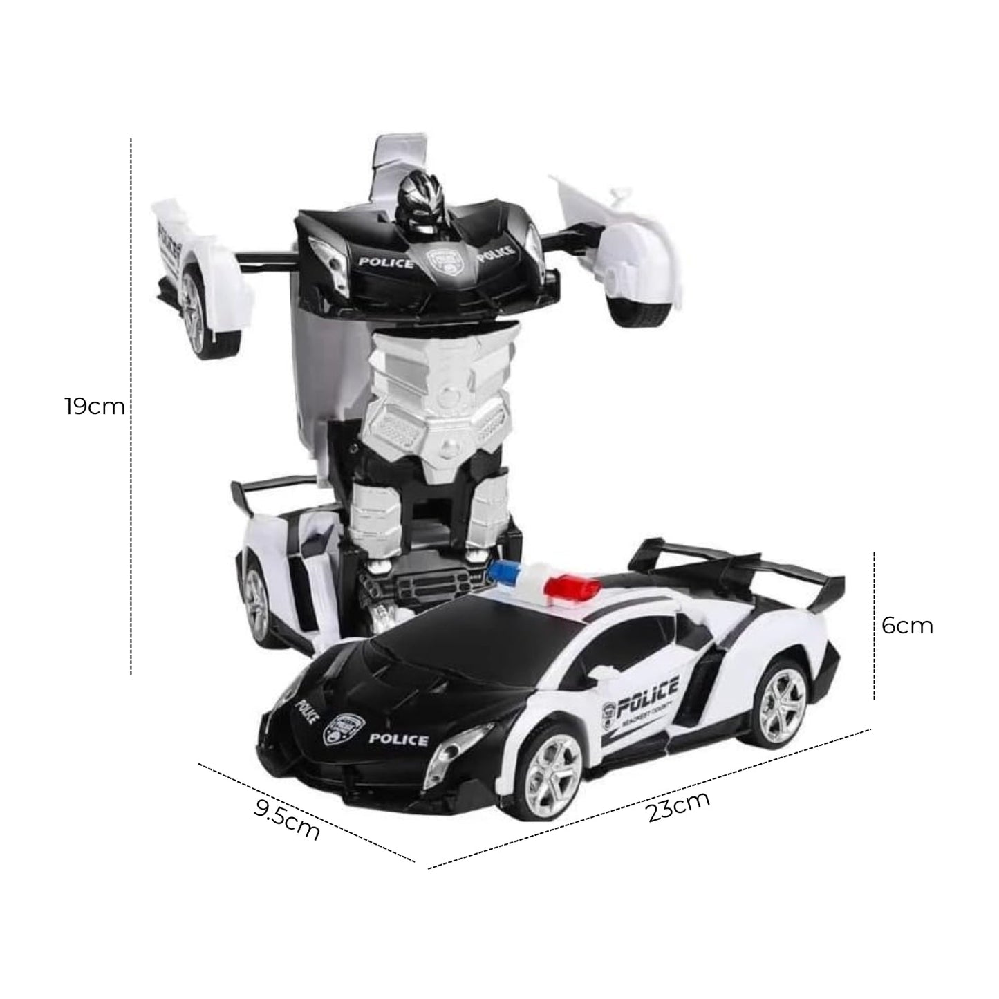 Transformer Car Robot Police Car with Remote Control (White Black) - Little Kids Business