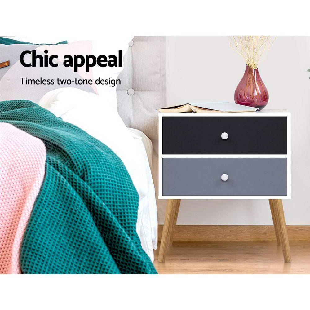 Artiss Bedside Tables with drawers black and grey