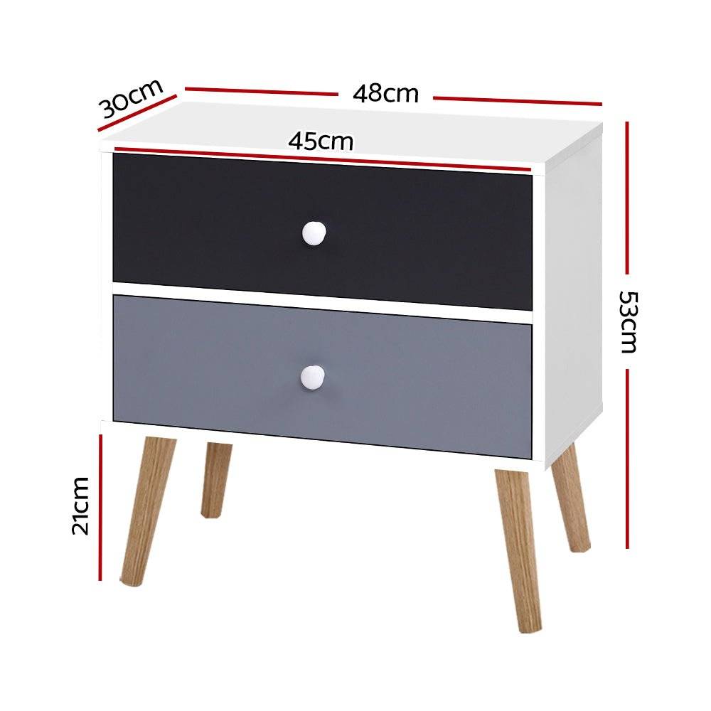 Artiss Bedside Tables with drawers black and grey