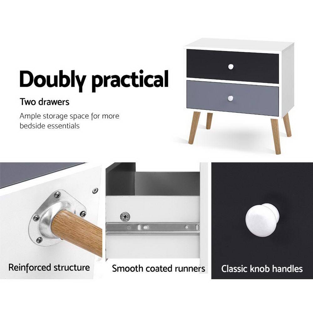 Artiss Bedside Tables with drawers black and grey