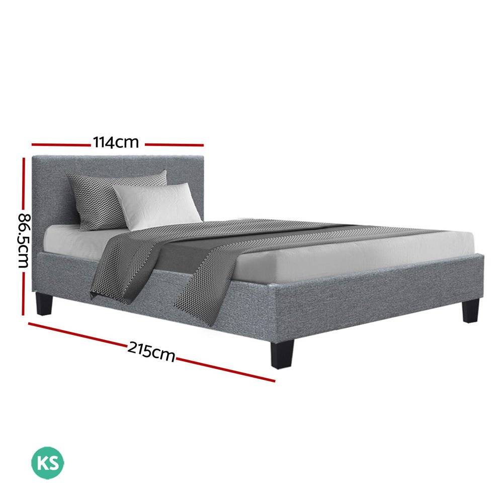 Artiss Neo Kids Bed Frame Fabric - Grey King Single