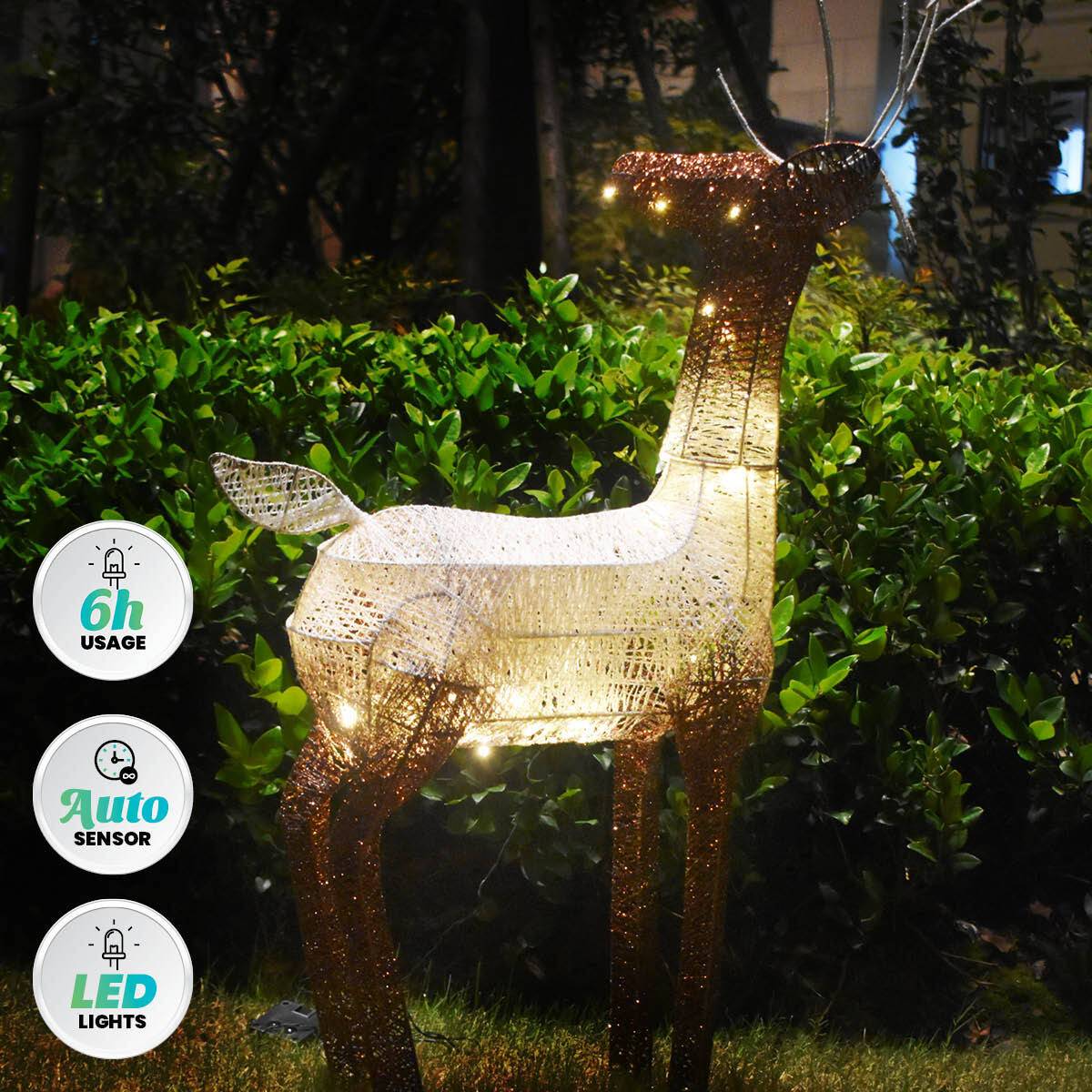 Christmas By Sas 1.2m Reindeer Glitter Wire Solar LED Warm White Auto Sensor - Little Kids Business