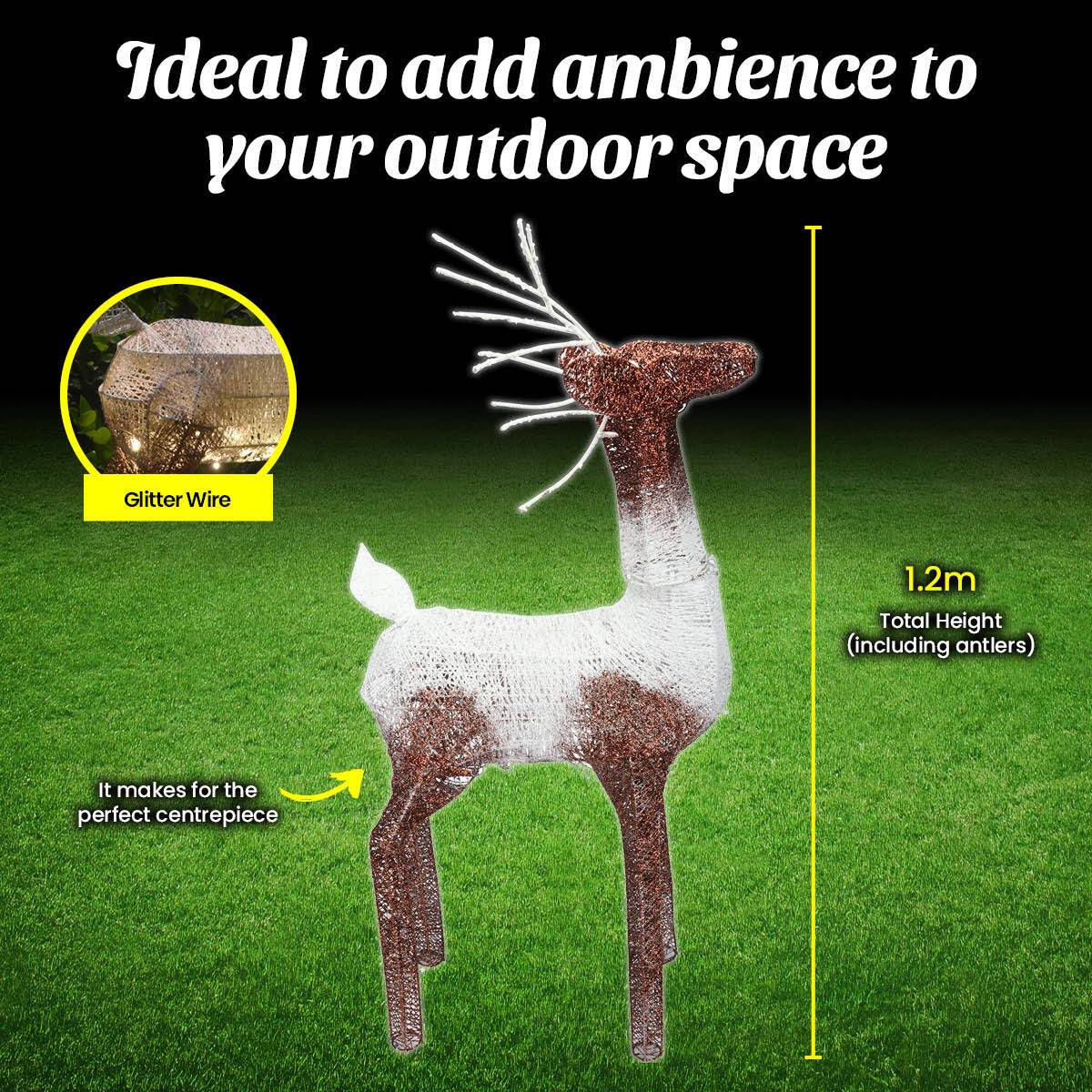 Christmas By Sas 1.2m Reindeer Glitter Wire Solar LED Warm White Auto Sensor - Little Kids Business