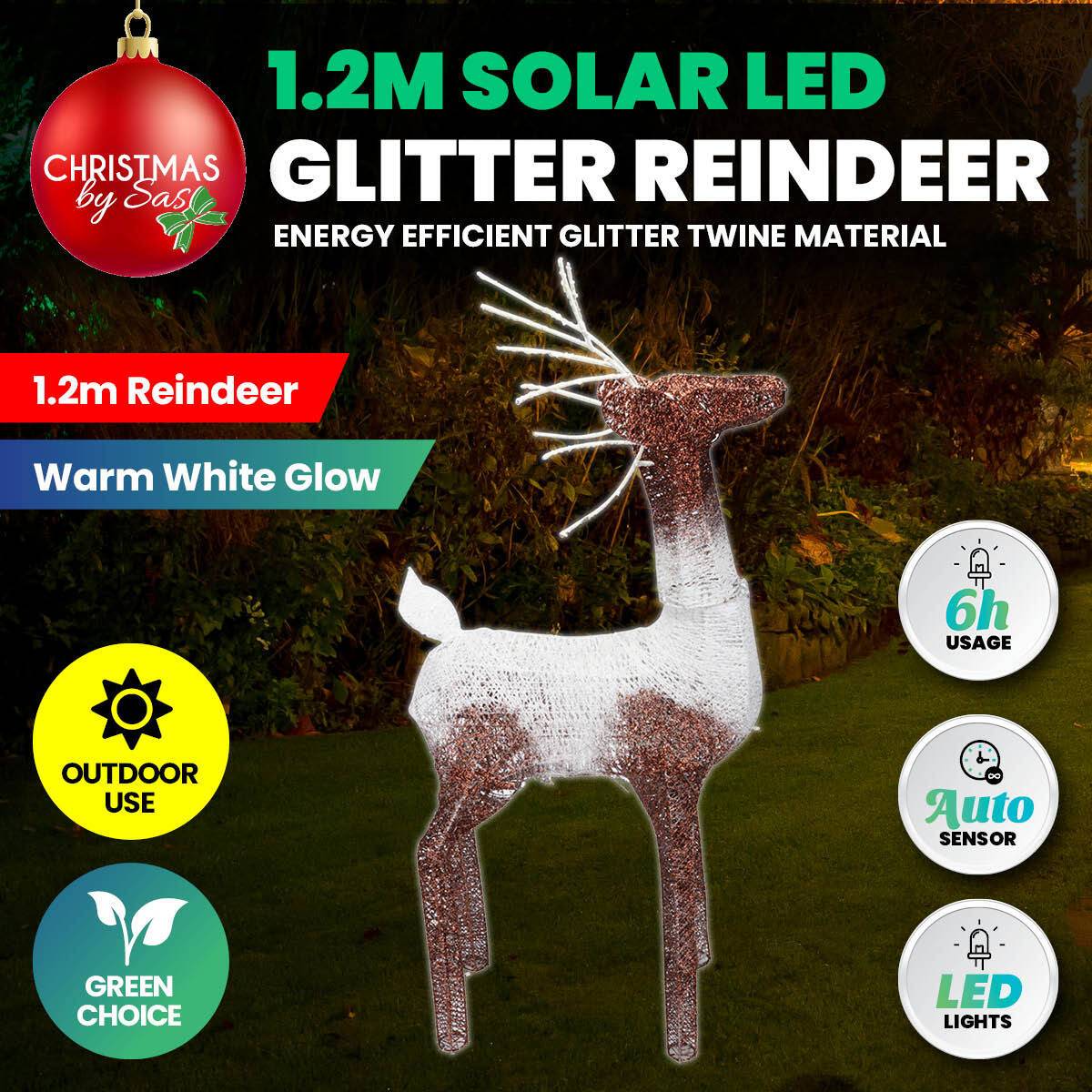 Christmas By Sas 1.2m Reindeer Glitter Wire Solar LED Warm White Auto Sensor - Little Kids Business