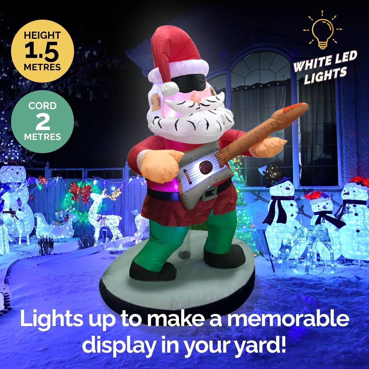 Christmas By Sas 1.5m Santa Rock Star Built-In Blower Bright LED Lighting - Little Kids Business