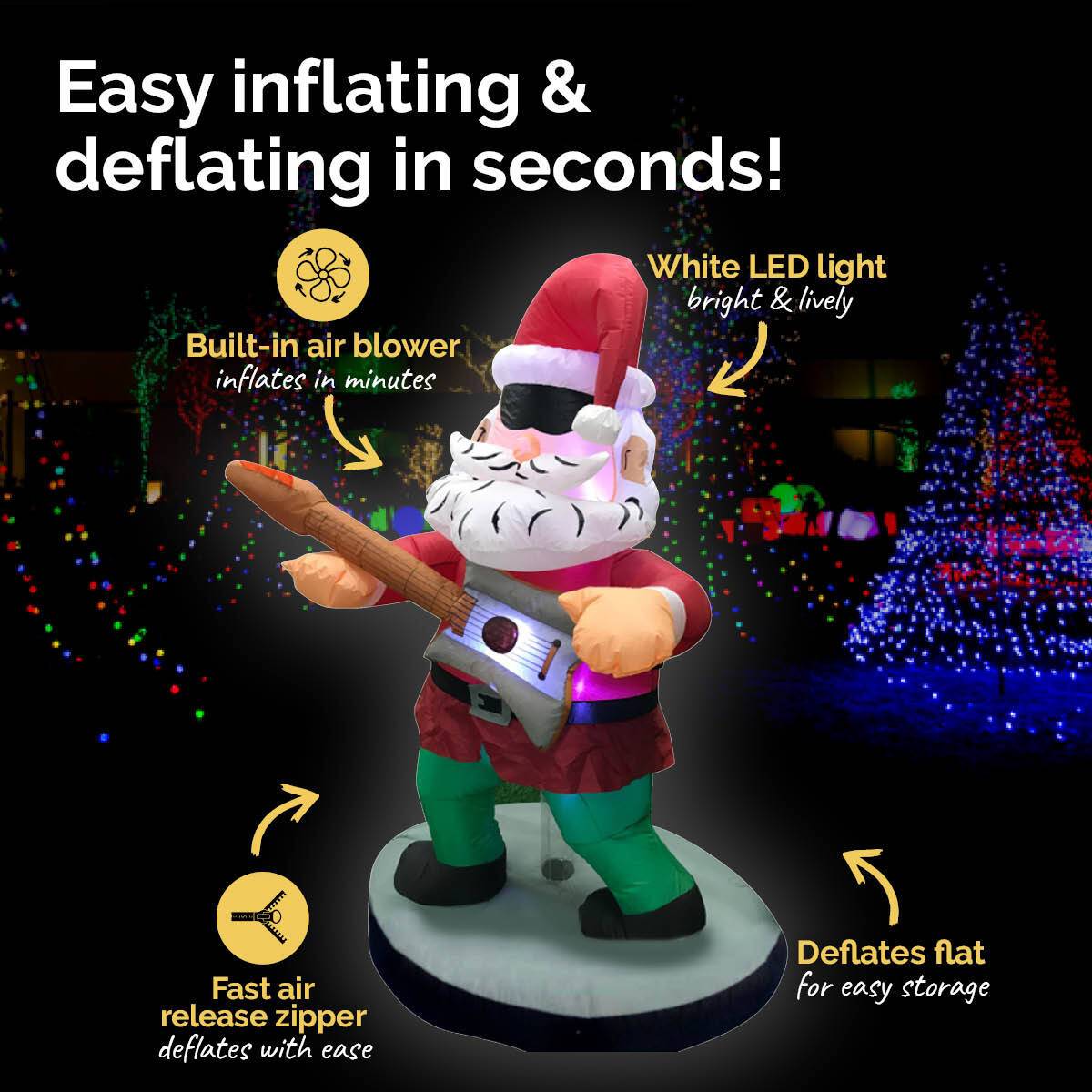 Christmas By Sas 1.5m Santa Rock Star Built-In Blower Bright LED Lighting - Little Kids Business